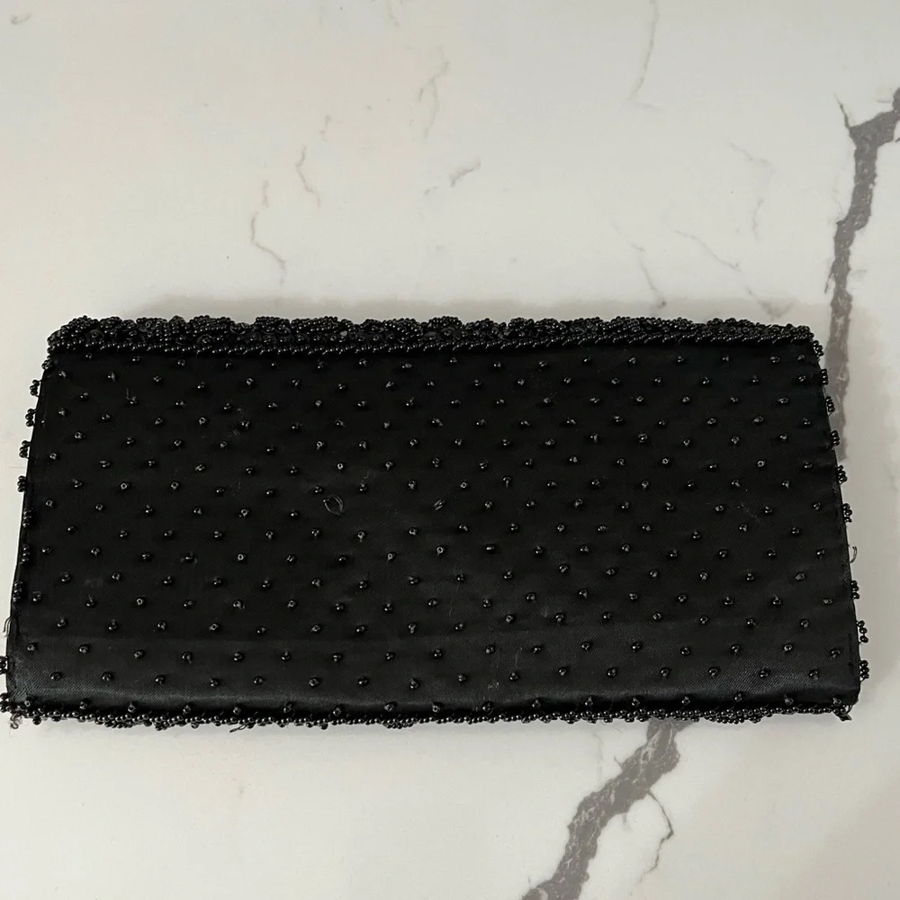 Vintage La Regale Ltd Nlack Beaded Sequined Satin Evening Clutch Bag Hong Kong